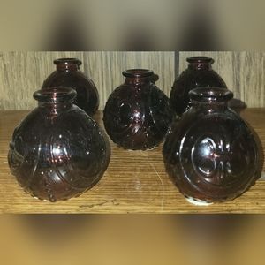Set of 5 mini amber glass oil lamps
